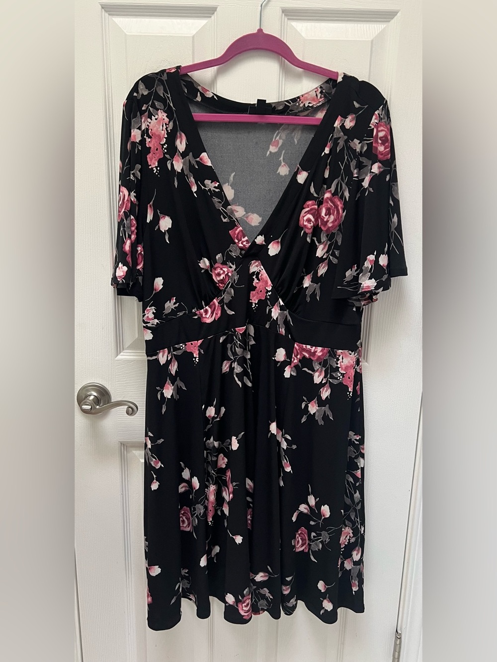 torrid Black Midi Dress with Pink Rose Print Size 2X